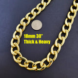Rapper's Gold Plated Bling Alloy 18mm 30" Miami Cuban Thick Heavy Chain Hip Hop Necklace