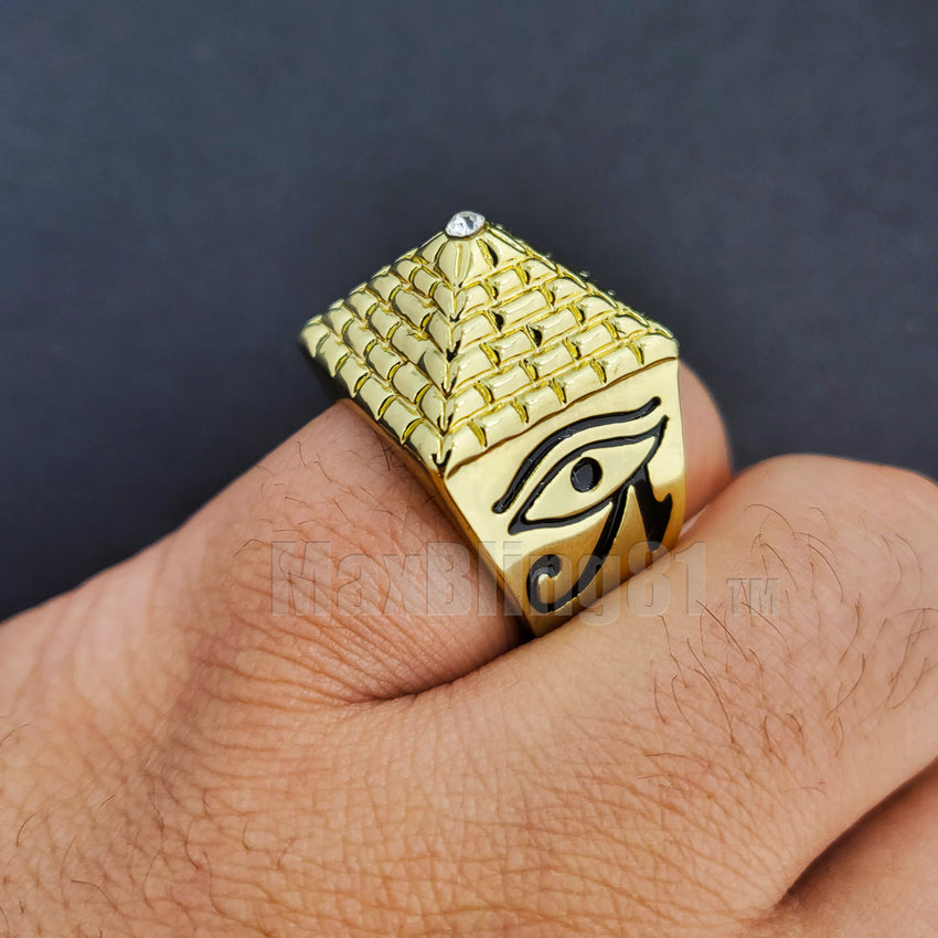 ICED RAPPER HIP HOP GOLD PLATED ALLOY LUXURY EGYPTIAN PYRAMID PINKY 8 ~ 12 RING