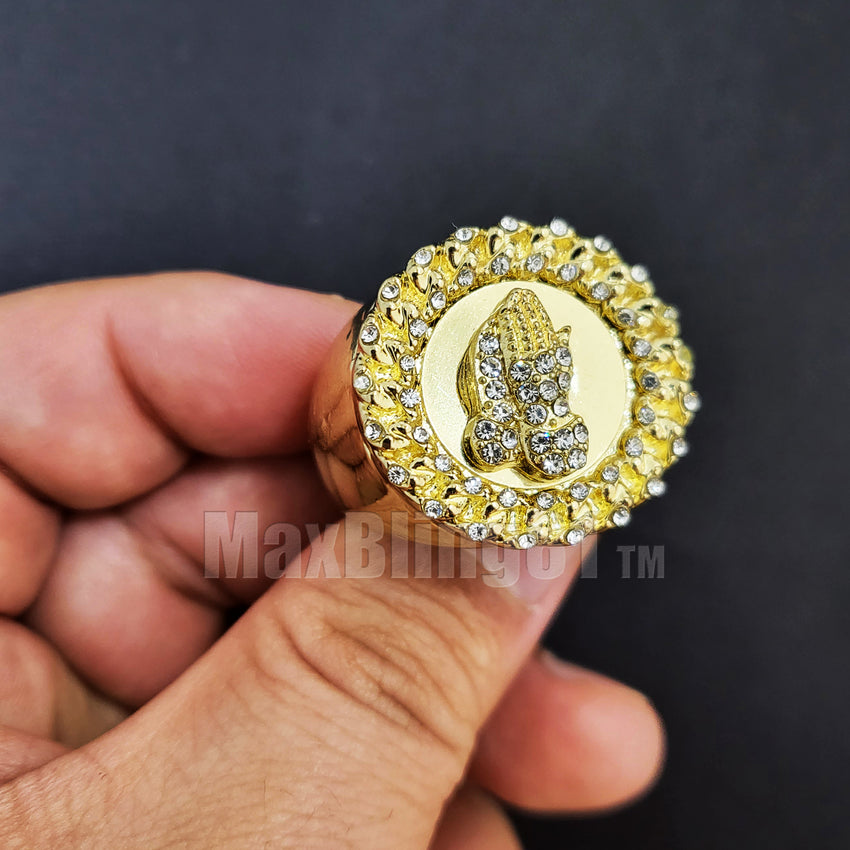 ICED HIP HOP GOLD PLATED LUXURY PRAYING HANDS PINKY 8 ~ 12 RING