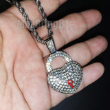Iced Silver plated Alloy Simulated Diamond Heart Lock & Key Pendant w/ 24" Rope Chain Necklace