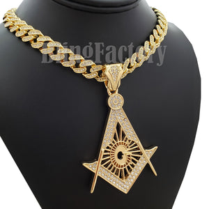 Hip Hop Large Freemason Masonic pendant & 12mm 18