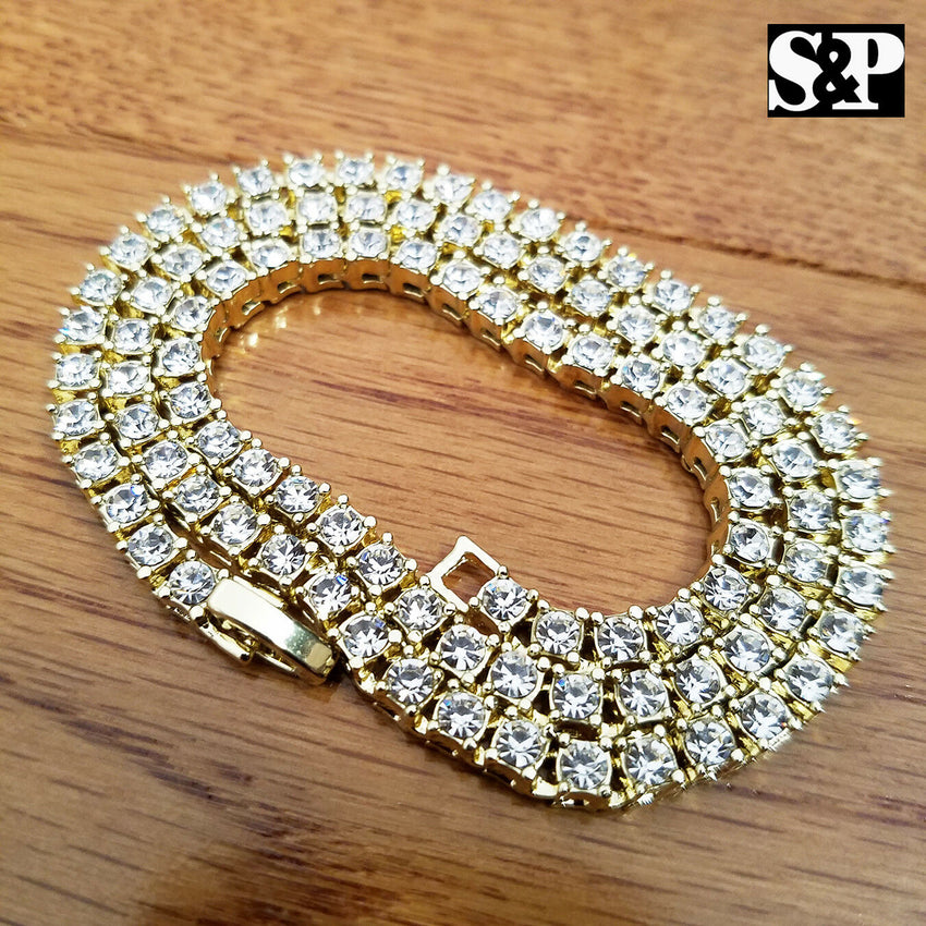 Hip Hop Ankh Cross Pendant & 16" Full Iced 1 ROW DIAMOND Tennis Choker Chain Necklace