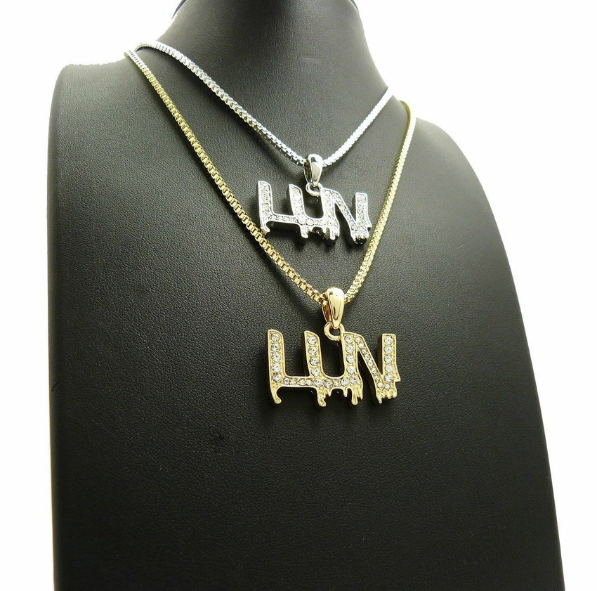 ICED OUT RAPPER'S MINI LUV PENDANT & 20", 24" BOX CHAIN HIP HOP NECKLACE SET