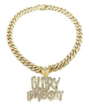 Hip Hop GLORY UNIVERSITY & 18" Iced Box Lock Cuban Choker Chain Necklace