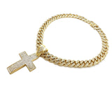 Hip Hop Cross Pendant & 12mm 20" Iced out Box Lock Cuban Choker Chain Necklace