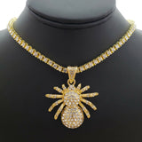 Hip Hop Iced out SPIDER Pendant 18" 1 Row Lab Diamond Tennis Choker Chain Necklace