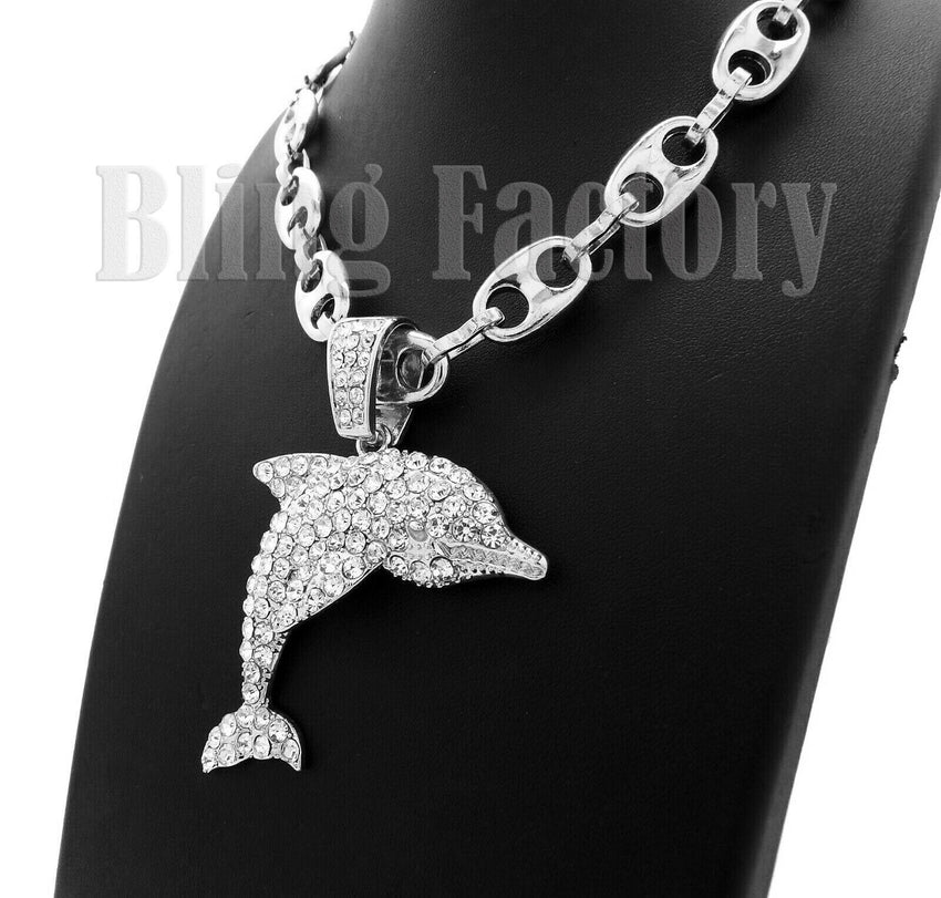 Iced out Hip Hop YOUNG DOLPH Dolphin Pendant & 20" 24" 30" Marina Chain Necklace