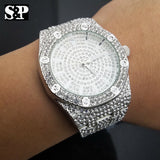 Men's White Gold plated Iced out Luxury Quavo Rapper's Metal Band Clubbing Watch