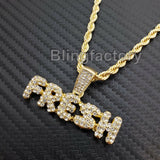 Hip Hop Iced out Lab Diamond FRESH Pendant & 4mm 24" Rope Chain Necklace