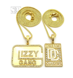 ICED OUT DREAM CHASERS & GLIZZY GANG PENDANT & BOX CHAINS NECKLACE SET