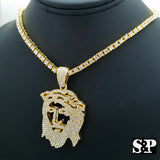 Hip Hop 3D Jesus Face Pendant & 18" Full Iced 1 ROW DIAMOND Tennis Choker Chain Necklace