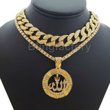 Hip Hop Muslim Allah pendant & 18" Full Iced Cuban & 1 ROW DIAMOND Choker Chain