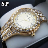 Men's Luxury Bling Gold finished Full Crystal Lab Diamonds Bracelet Metal Watch