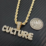 Hip Hop Iced out Bubble Letter "CULTURE" Pendant & 5mm 24" Rope Chain Necklace