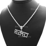 Hip Hop Iced out Rapper's "RESPECT" Pendant & 4mm 24" Rope Chain Necklace