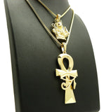 HIP HOP ANUBIS & ANKH CROSS PENDANT & 24", 30" BOX CHAINS HIP HOP NECKLACE SET