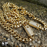 Hip Hop Gold PT Lab Diamond Iced Lock 10mm 24", 30 Miami Cuban Chain Necklace