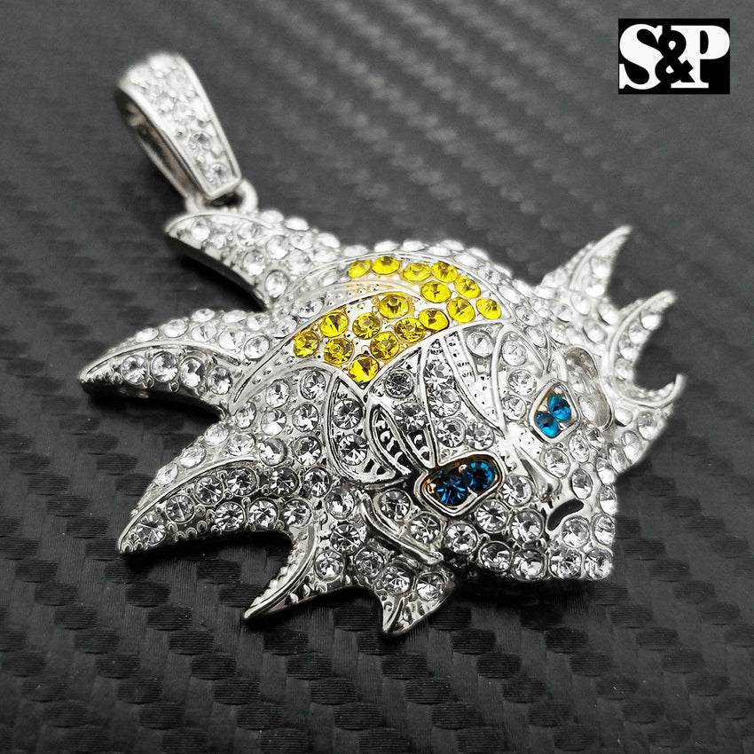 ICED HIP HOP LAB DIAMOND WHITE GOLD PT SON GOKU CARTOON CHARACTER PENDANT