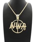 HIP HOP ICED 14K GOLD PLATED NWA PENDANT & 4mm 24" ROPE CHAIN NECKLACE