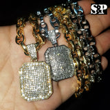 Hip Hop Iced out Bling Lab Diamond Square Pendant & 8mm 24" Gucci Chain Necklace