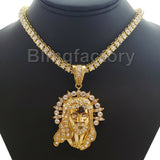 Iced out Hip Hop Gold PT Jesus Pendant & 18" 1 ROW Tennis Choker Chain Necklace
