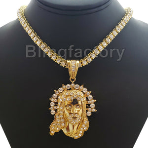 Iced out Hip Hop Gold PT Jesus Pendant & 18