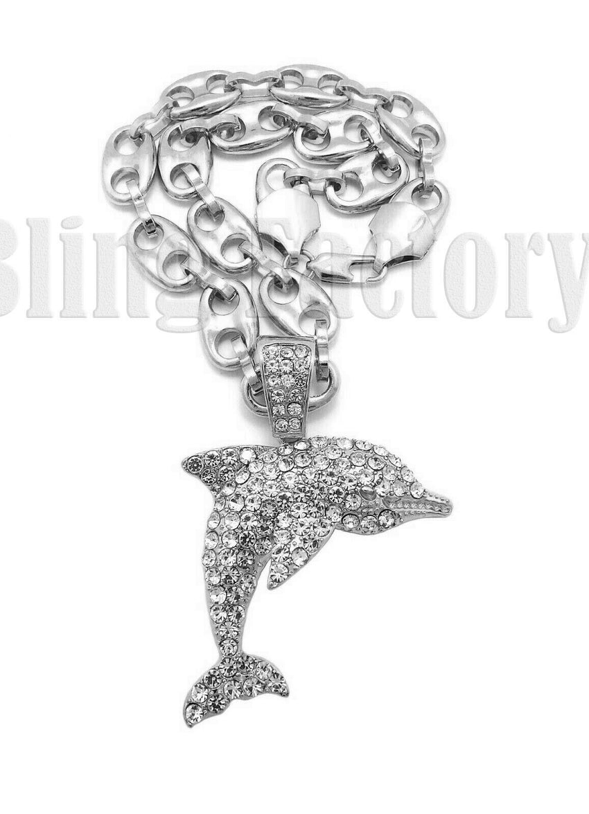 Iced out Hip Hop YOUNG DOLPH Dolphin Pendant & 20" 24" 30" Marina Chain Necklace