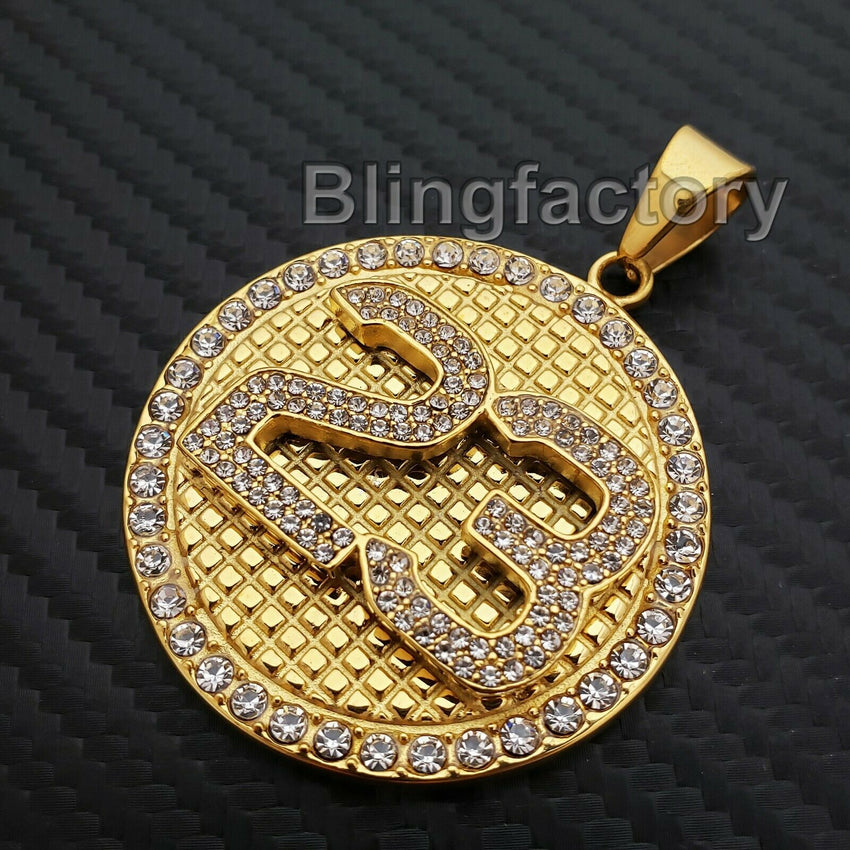 Iced out Hip Hop Stainless steel Gold Tone Number 23 Medal Charm Pendant