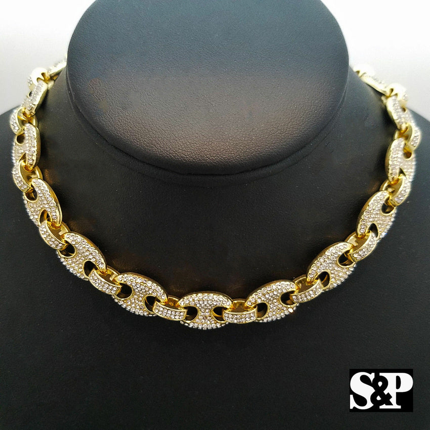 Hip Hop Slaughter Gang w/ 18" Full Iced Gucci & 1 ROW DIAMOND Choker Chain Set