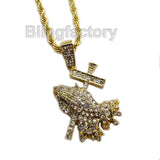 Hip Hop Iced Lab Diamond Prayer Hands Drip Pendant & 24" Rope Chain Necklace