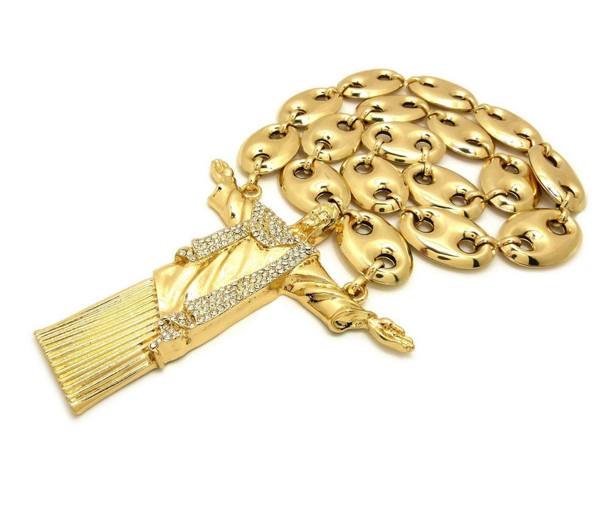 Iced Hip Hop Big Jesus Whole Body Pendant & 23mm 30" Hollow Marina Chain Necklace