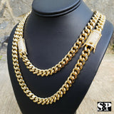Hip Hop Gold PT Lab Diamond Iced Lock 10mm 24", 30 Miami Cuban Chain Necklace