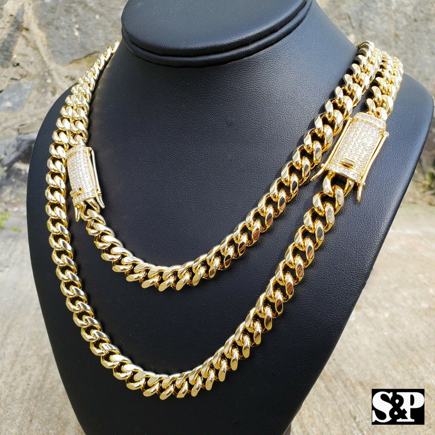 Hip Hop Gold PT Lab Diamond Iced Lock 10mm 24", 30 Miami Cuban Chain Necklace