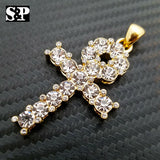 HIP HOP BLING ICED OUT LAB DIAMOND 14K GOLD PLATED ANKH CROSS PENDANT