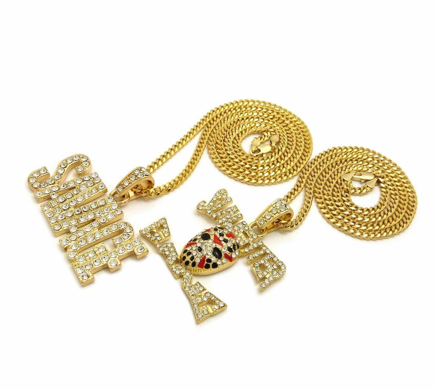 Hip Hop Pave SAVAGE 21 SLAUGHTER Pendant W/ 20" 24" Cuban Chain 2 Necklace Set