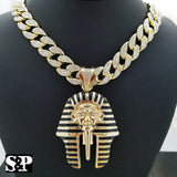 Hip Hop Pharaoh Pendant w/ 16" Full Iced Cuban & 1 ROW DIAMOND Choker Chain Set