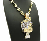 ICED OUT PAVE LIL UZI VERT CARTOON & 10mm 30" Marina Chain Necklace