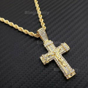 Hip Hop Iced out Jesus Body Cross Pendant & 4mm 24