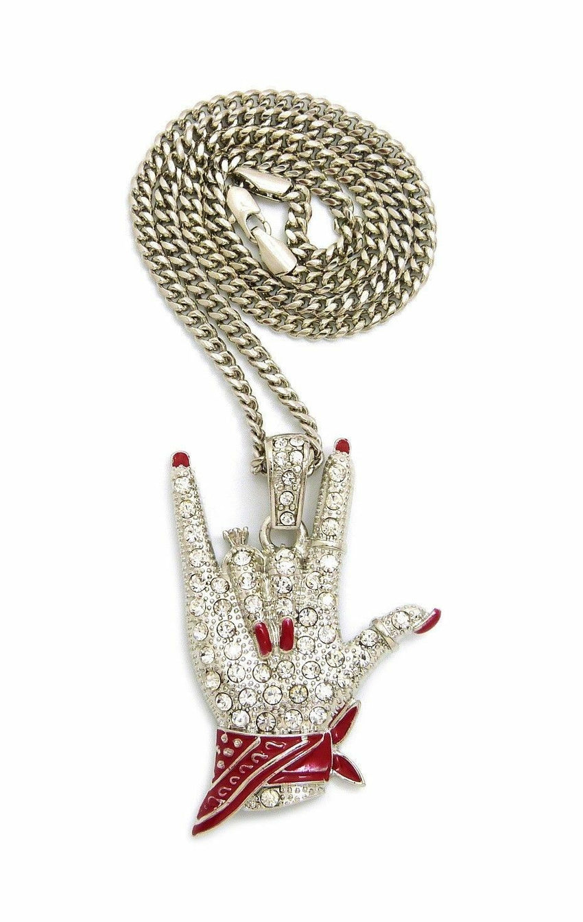 Women's Cardi B I Love You Hand Sign Pendant & 24" Box, Cuban Chain Necklace