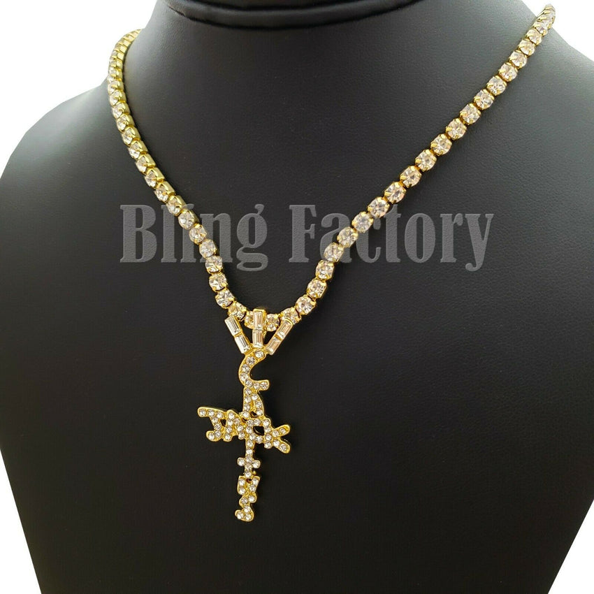 Hip Hop Travis Scott Cactus Jack Cross Pendant & 18" Rhinestone Chain Necklace
