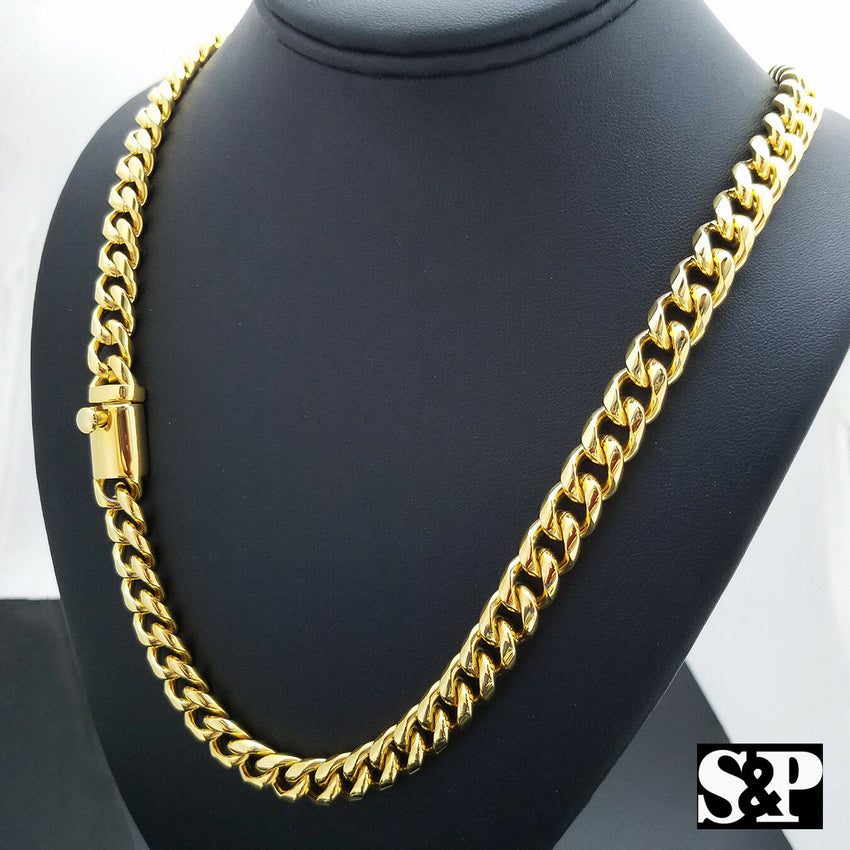 Men Gold Finish Stainless Steel Special Lock 10mm 24", 30 Cuban Chain Necklace