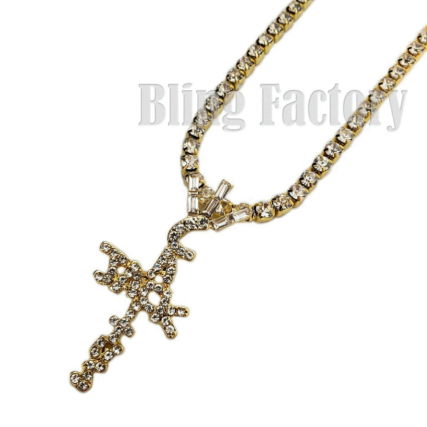 Hip Hop Travis Scott Cactus Jack Cross Pendant & 18" Rhinestone Chain Necklace