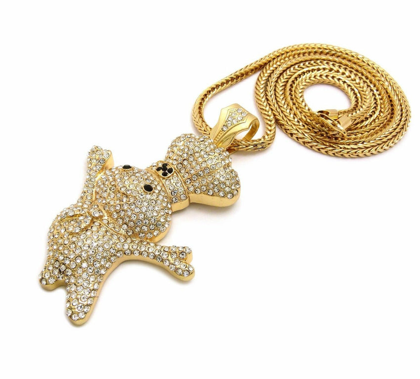 NEW ICED OUT BLING "DOUGH BOY" PENDANT & 4mm 36" FRANCO CHAIN HIP HOP NECKLACE