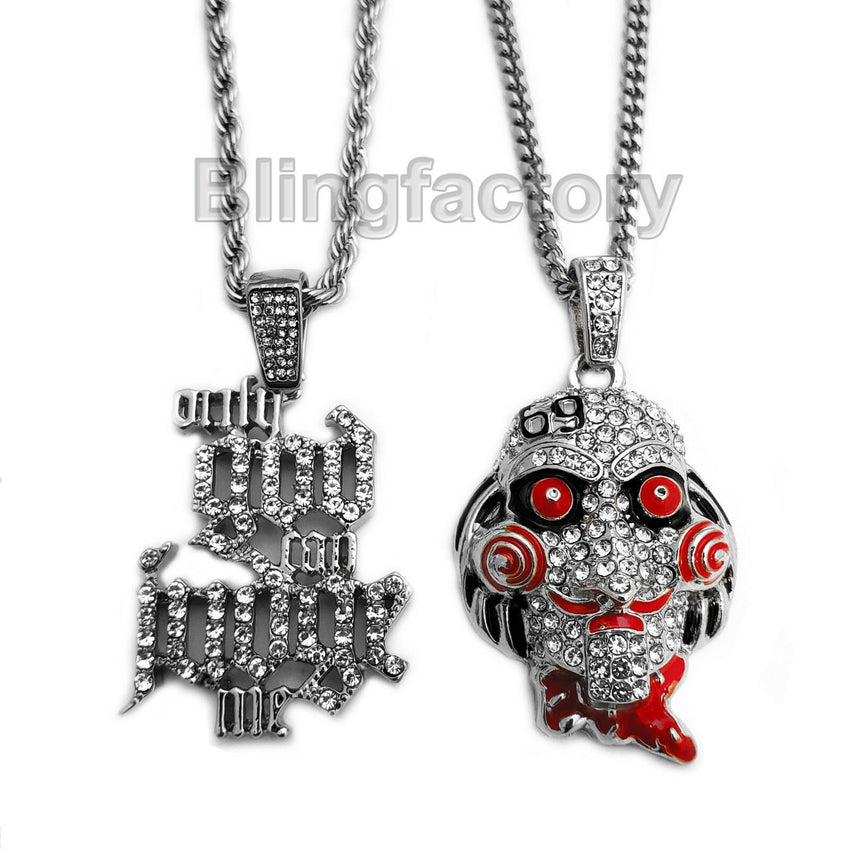 Iced Saw & "Only God Can Judge me" Pendant & 20" 24" Rope, Cuban Chain Necklace