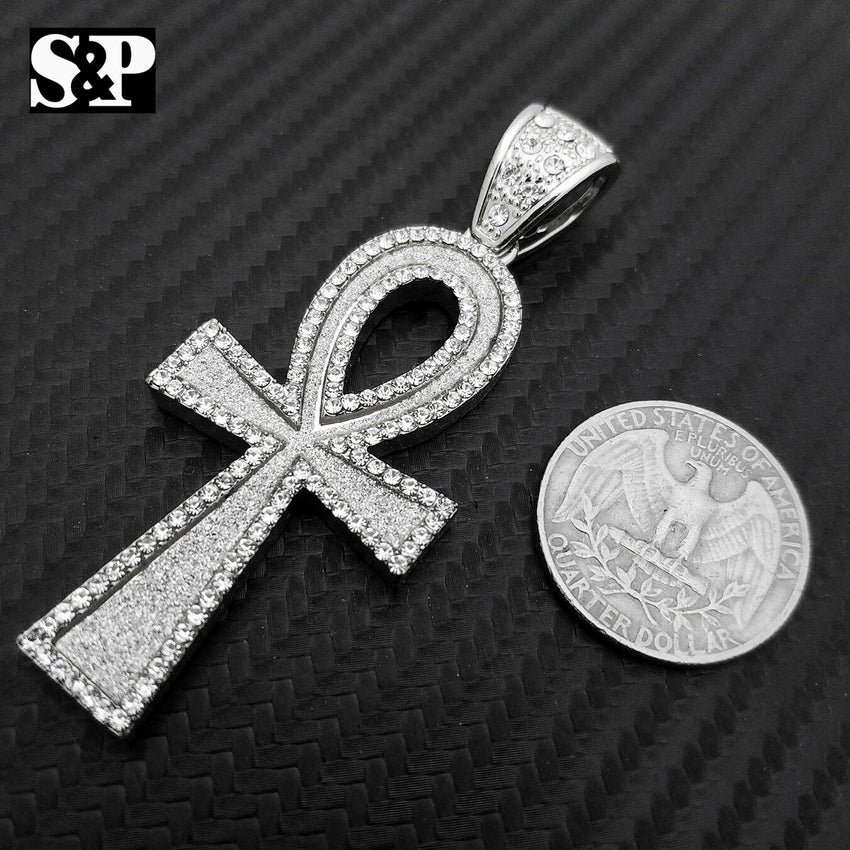 Ankh Cross Pendant & 18" Full Iced 1 Row Diamond Tennis Choker Hip Hop Chain Set