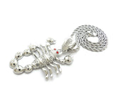 HIP HOP ICED OUT SILVER PLATED SCORPION PENDANT & 4mm 24" ROPE CHAIN NECKLACE