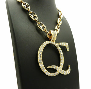 New Iced Out Gold plated 'QC' Pendant & 12mm 30