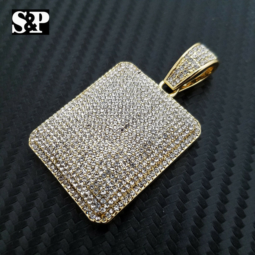 HIP HOP FULL ICED LAB DIAMOND GOLD PLATED BLING LARGE SQUARE PENDANT