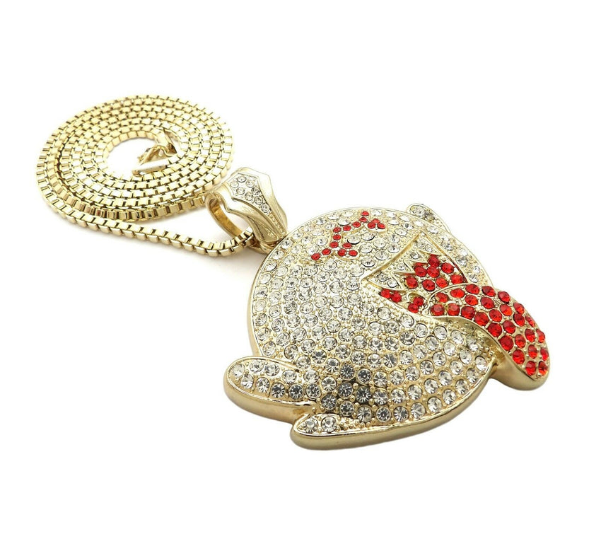 Iced out Large Mario Ghost Boo Pendant & 3mm 30" Box Chain Hip Hop Necklace