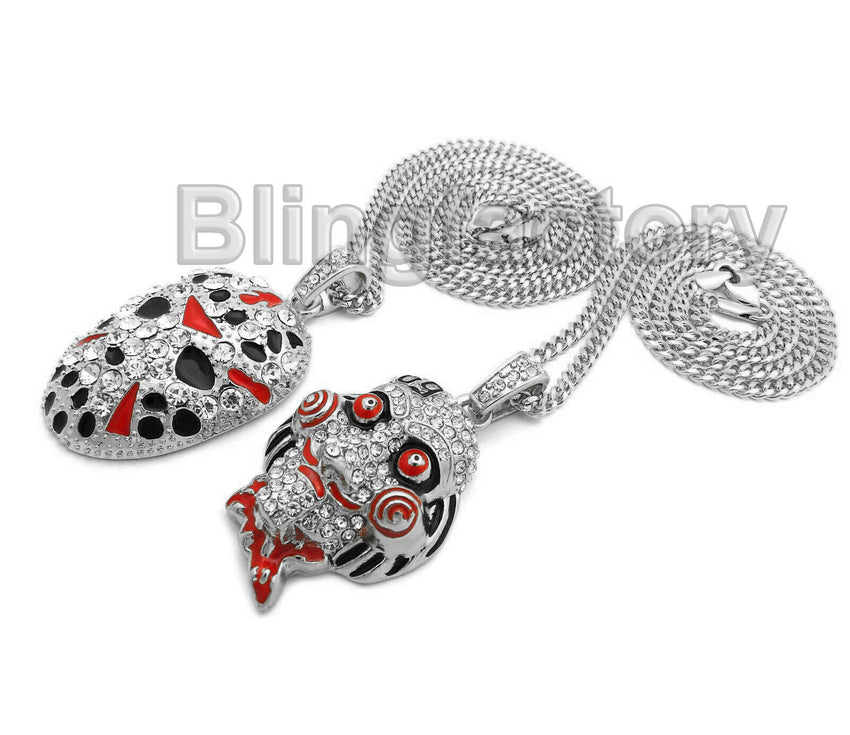 Iced Out Saw Inspired & Slaughter Gang Pendant & 20" 24" Cuban Chain Necklace